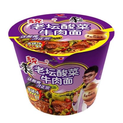 UNIF Instant Noodles - Artificial Beef With Sauerkraut Flavor 统一 来一桶 老坛酸菜牛肉面 125g