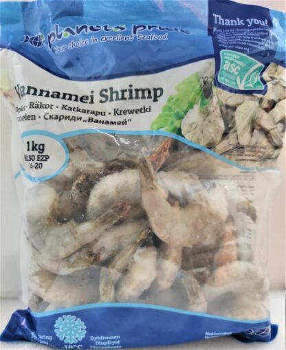 Planets Pride Vannamei Shrimp Med Skal 16-20 1kg带壳对虾16-20