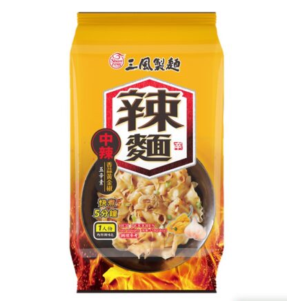 SF Hot Noodle With Garlic Pepper Sauce 118G 三风制面 辣面 香蒜黄金椒波浪宽面 118g